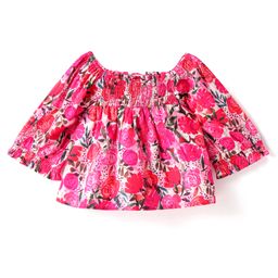 Babyhug Rayon Woven Full Sleeves Top with Floral Print - Red-image-78