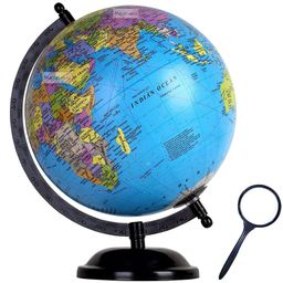 Magicwand 10 Inches ht Black with Magnifier Political Educational Laminated Rotating World Globe with Metal Base-3