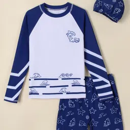 Mark & Mia Full Raglan Sleeves Two Piece Swimsuit With Nautical Theme Print & Cap - Navy Blue-picture-28