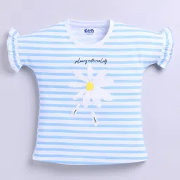 Kidcity Cotton Knit Half Sleeves Striped & Floral Printed Top - Sky Blue-picture-49