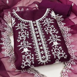 MANVAA Floral Embroidered Sequinned Organza Unstitched Dress Material-picture-20
