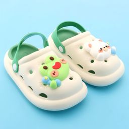 Oh! Pair Slip On  Clogs With Back Strap Closure & Frog & Teddy Applique - Green image 2