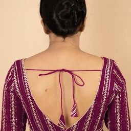 PU FASHION Women Purple Embroidered Sequinned Detail Ready to Wear Saree Blouse-picture-55