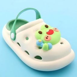 Oh! Pair Slip On  Clogs With Back Strap Closure & Frog & Teddy Applique - Green image 3