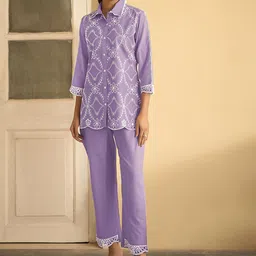 Anouk Embroidered Shirt Collar Shirt With Trousers Co-Ords-image-89