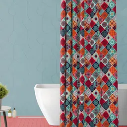 ArtzFolio Red and Green Geometric Printed Waterproof Shower Curtain-12