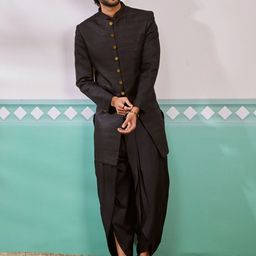 VASTRAMAY Woven Textured Sherwani Set-picture-34