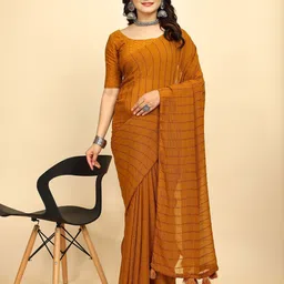 K 5 Fashion Striped Embroidered Pure Chiffon Saree-33