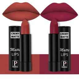 PERPAA Set of 2 Creamy Matte Bullet Lipstick 3.5g Each - Red Bloom 55 & Candy Pink 87-34