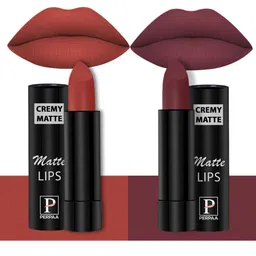 PERPAA Set of 2 Creamy Matte Bullet Lipstick 3.5g Each - Red Bloom 55 & Tan Red 80-53