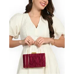 Lavie Womens Maroon Anya Pleat Handle Framed Clutch with Detachable Strap (S)-picture-24