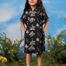 VASTRAMAY Girl Floral Print Shirt Collar Short Sleeve Shirt Dress-image-64