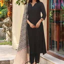 GoSriKi Notch Neck Straight Kurta with Palazzos & Dupatta-picture-44