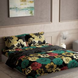 DDecor Grey & Gold-Toned 4 Pieces Floral Cotton Double King Regular Bedding Set-2