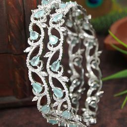 SGA FASHION Set Of 2 Silver-Plated American Diamond Studded Bangles-12