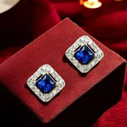 FEMMIBELLA Silver Plated American Diamond Studded Square Shaped Studs-4