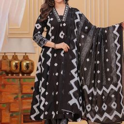 MILAAV Geometric Printed V-neck Pure Cotton A-Line Kurta With Trousers & Dupatta-13