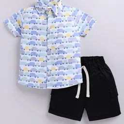 LITTLE NINJA Infant Boys Printed Spread Collar Pure Cotton Shirt With Shorts-picture-15