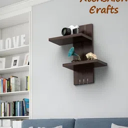 Xtenshion Crafts Brown Wood Wall Shelf With Keyholders-14