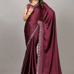 A.V.M. SILK MILLS Beads and Stones Embellished Border Satin Saree-picture-15