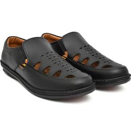 G L Trend Men Black Solid Slip-on Mojaris-image-89