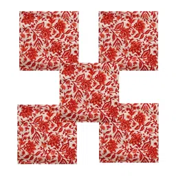 HANDICRAFT PALACE 6Pcs Red & White Floral Block Printed Cotton Dinner Table Napkins-49