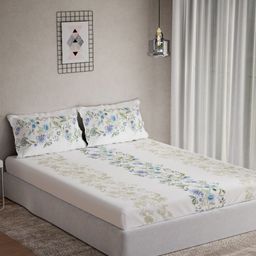 DDecor Vega Blue & White Floral Printed Cotton 145 TC Queen Bedsheet Set 2.54m x 1.91m-image-74