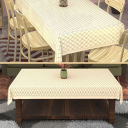 Kuber Industries Cream-Coloured & Beige 2Pieces Floral Printed Cotton 8-Seater Table Cover-1