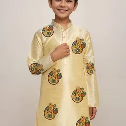 DEVOILER Boys Regular Dupion Silk Kurta with Churidar image 5