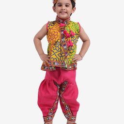 Bownbee Bandhani Print & Embroidered Sleeveless Kedia Set - Yellow-image-86
