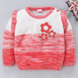 Babyhug Full Sleeves Sweater Floral Embroidered - Pink-picture-6