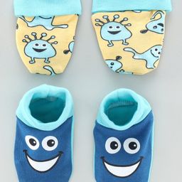 Babyoye Cotton Mittens & Booties Monster Print Pack of 2 - Yellow Blue-image-47