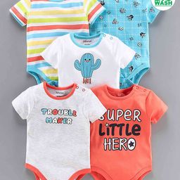 Babyoye Bio-Wash Cotton Short Sleeves Onesies Multiprint Pack of 5 - Multicolour-image-24