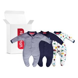 VParents Aqua Footed Baby Romper Pack of 3 - Royal Blue (Design May Vary)-image-94