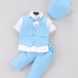 Robo Fry Full Sleeves Party Suit with Bow and Cap - Blue-picture-32