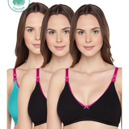 Inner Sense Pack Of 3 Organic Cotton Antimicrobial Solid Colour Nursing Bra - Black & Blue-image-83