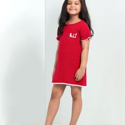 Babyhug Half Sleeves Woolen Dress - Red-image-53