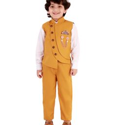 Alles Marche Full Sleeves Shirt With Brooch Embellished Waistcoat & Trousers - Yellow-image-4