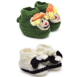 MayRa Knits Pack Of 2 Pair Of Cartoon Design Booties - Green & Off White-picture-40
