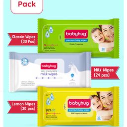 Babyhug Wipes Tavel Pack  Assorted Pack of 3 (Classic, Milk & Lemon) - 84 Wipes-10