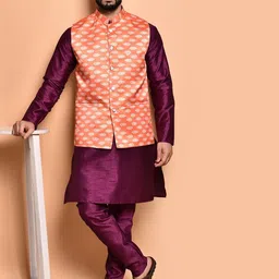 PRINTCULTR Men Regular Pure Silk Kurta with Trousers-14