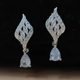 JYONA Silver-Plated Cubic Zirconia Studded Contemporary Drop Earrings-8