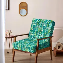 Chumbak Green Tropical Printed Memsaab Wooden Arm Chair-image-43