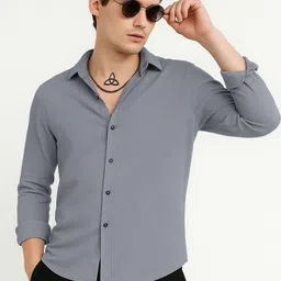 IKON FASHION Textured Spread Collar Slim Fit Shirt-picture-9
