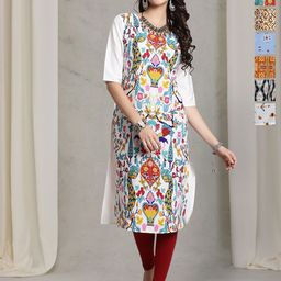 7Threads Selection Of 6 Ethnic Motifs Printed Round Neck Straight Kurtas-image-58