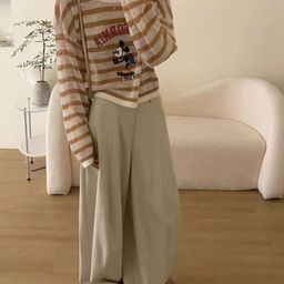 KPOP Round Neck Long Sleeves Striped Top-image-51