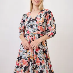 Amarasha Floral Print Crepe Fit & Flare Dress-picture-38
