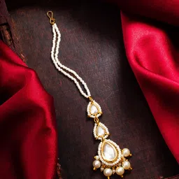 aadita Gold-Plated Kundan Studded Maang Tikka Head Jewellery-25