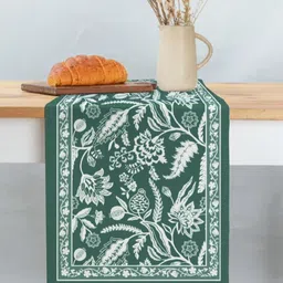 Peepul Tree Green & White Floral Printed Table Runner image 2