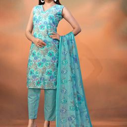 VARNI FABRICS Women Floral Printed Regular Kurta with Churidar & With Dupatta-image-13